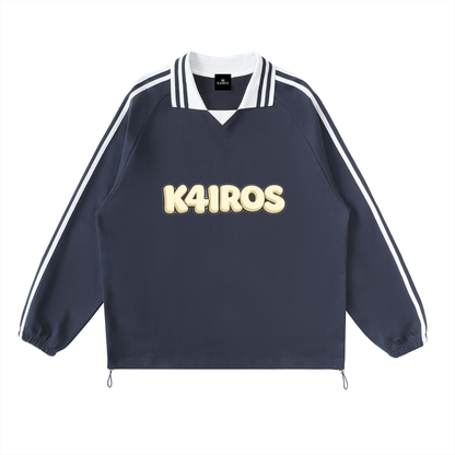 Contrast Striped Lapel Collar Sweatshirt
