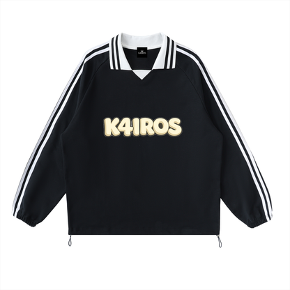 Contrast Striped Lapel Collar Sweatshirt