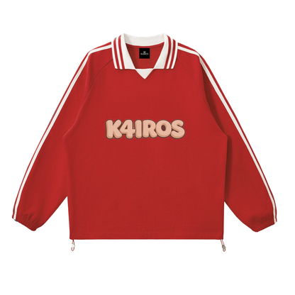 Contrast Striped Lapel Collar Sweatshirt