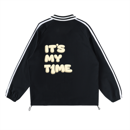 Contrast Striped Lapel Collar Sweatshirt
