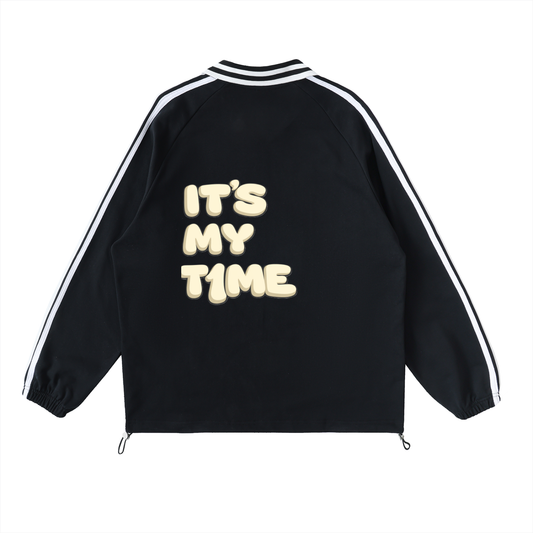 Contrast Striped Lapel Collar Sweatshirt