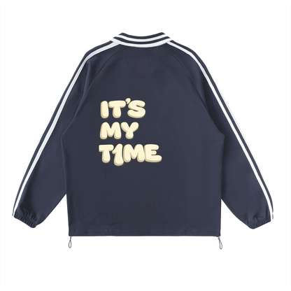 Contrast Striped Lapel Collar Sweatshirt